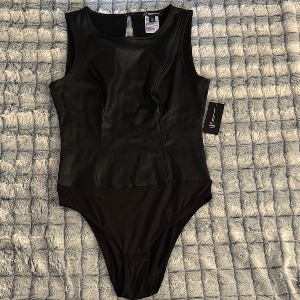 INC International Concepts Black Faux Leather Garment